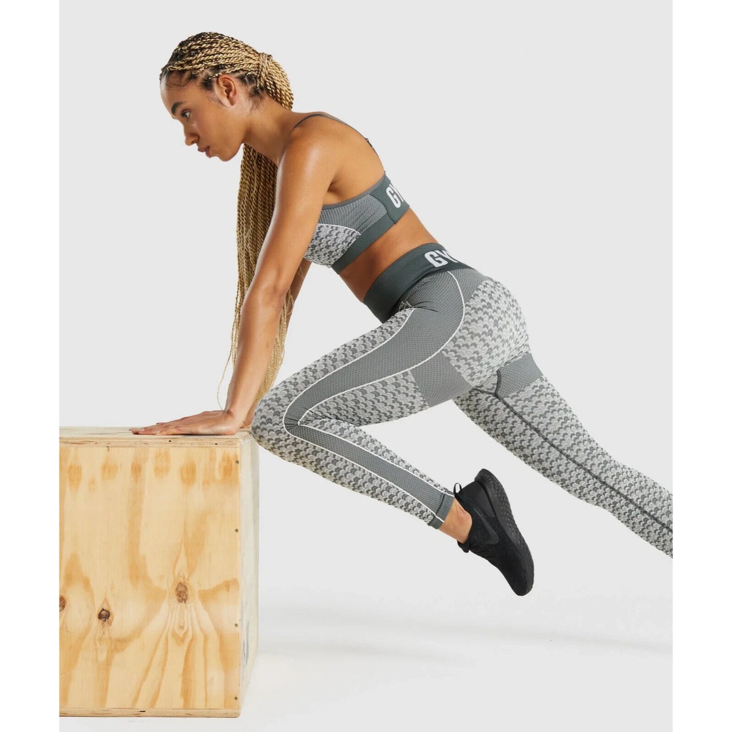 Gymshark WTFlex Seamless High Waisted Leggings Chevron Charcoal - S