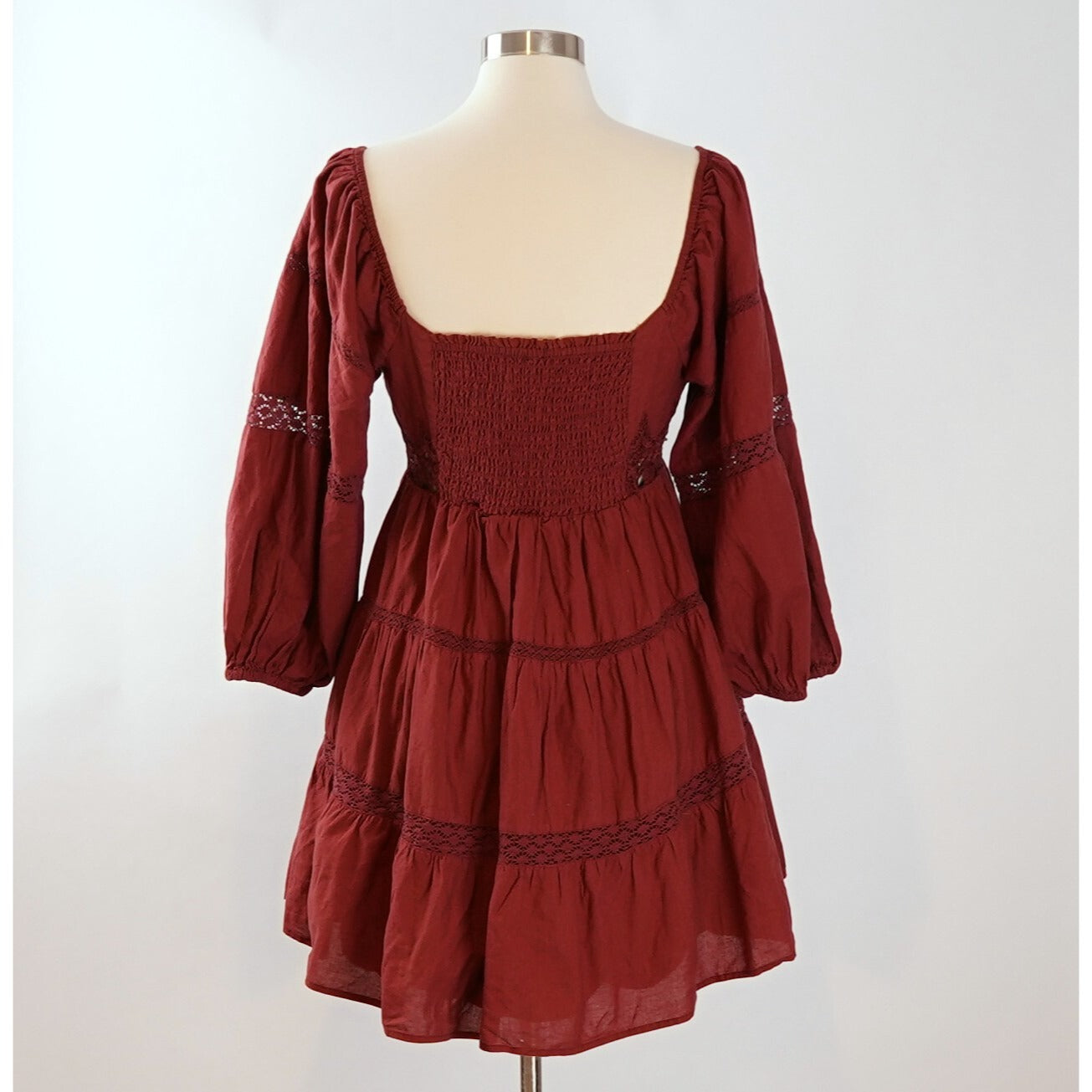 Free People All Mine Crochet Embroidered Mini Dress in Mulberry - M