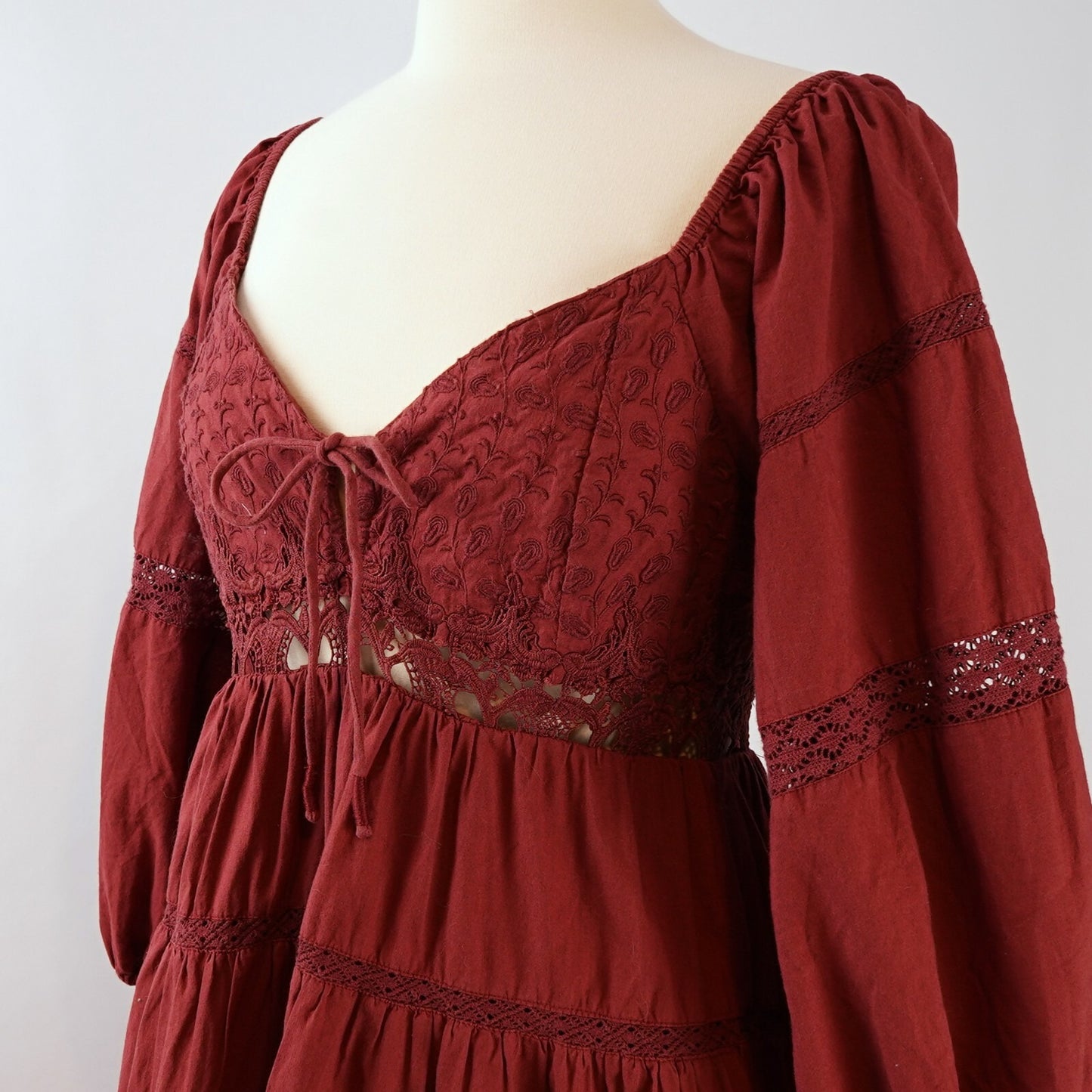 Free People All Mine Crochet Embroidered Mini Dress in Mulberry - M