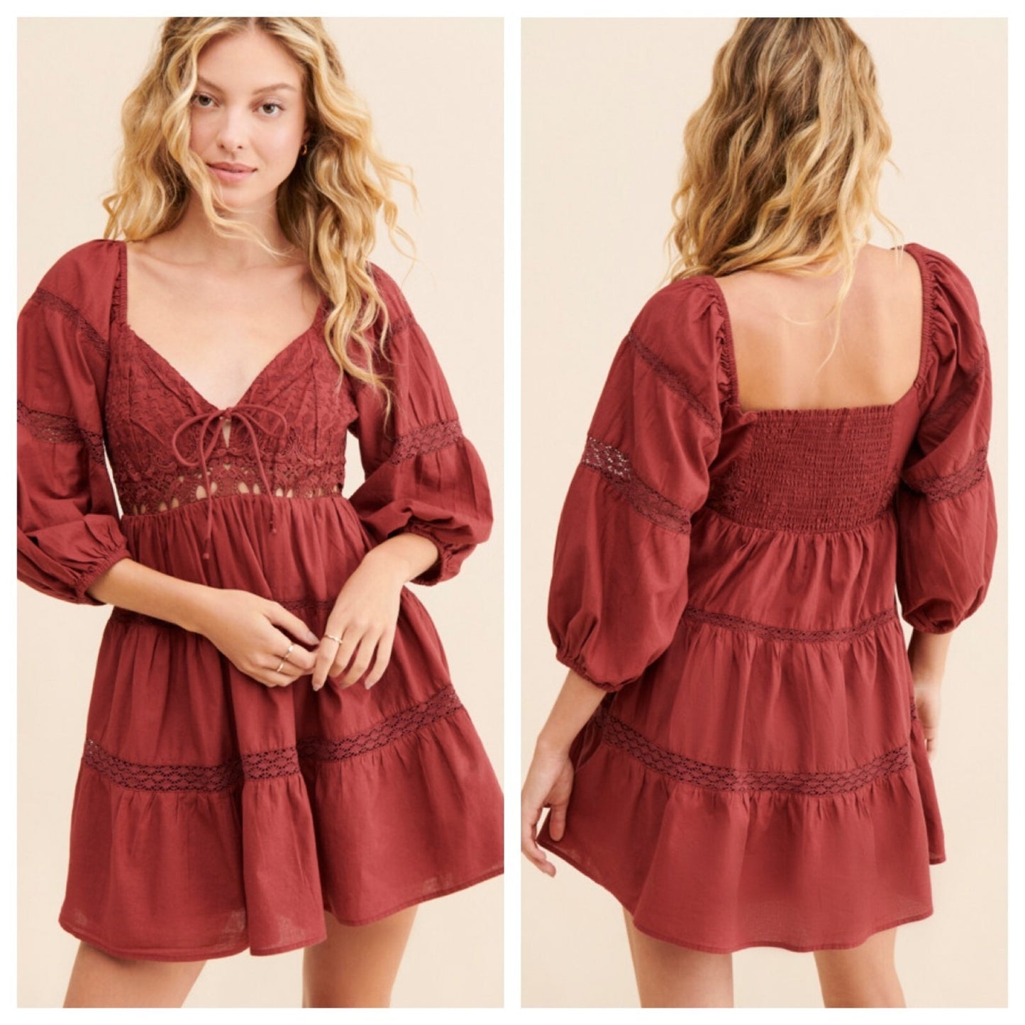 Free People All Mine Crochet Embroidered Mini Dress in Mulberry - M