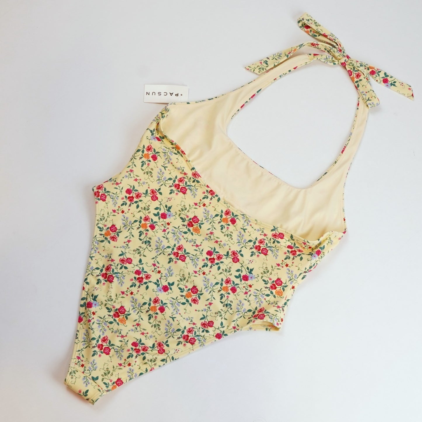 Amor y Besos Penelope Yellow Floral Halter One Piece Cheeky Swimsuit Pacsun - M