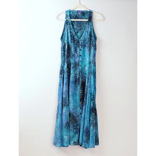 Mexicali Blues Button Front Midi Maxi Dress Sunflower Blue Tie Dye - S