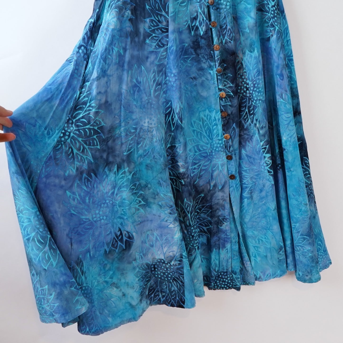 Mexicali Blues Button Front Midi Maxi Dress Sunflower Blue Tie Dye - S