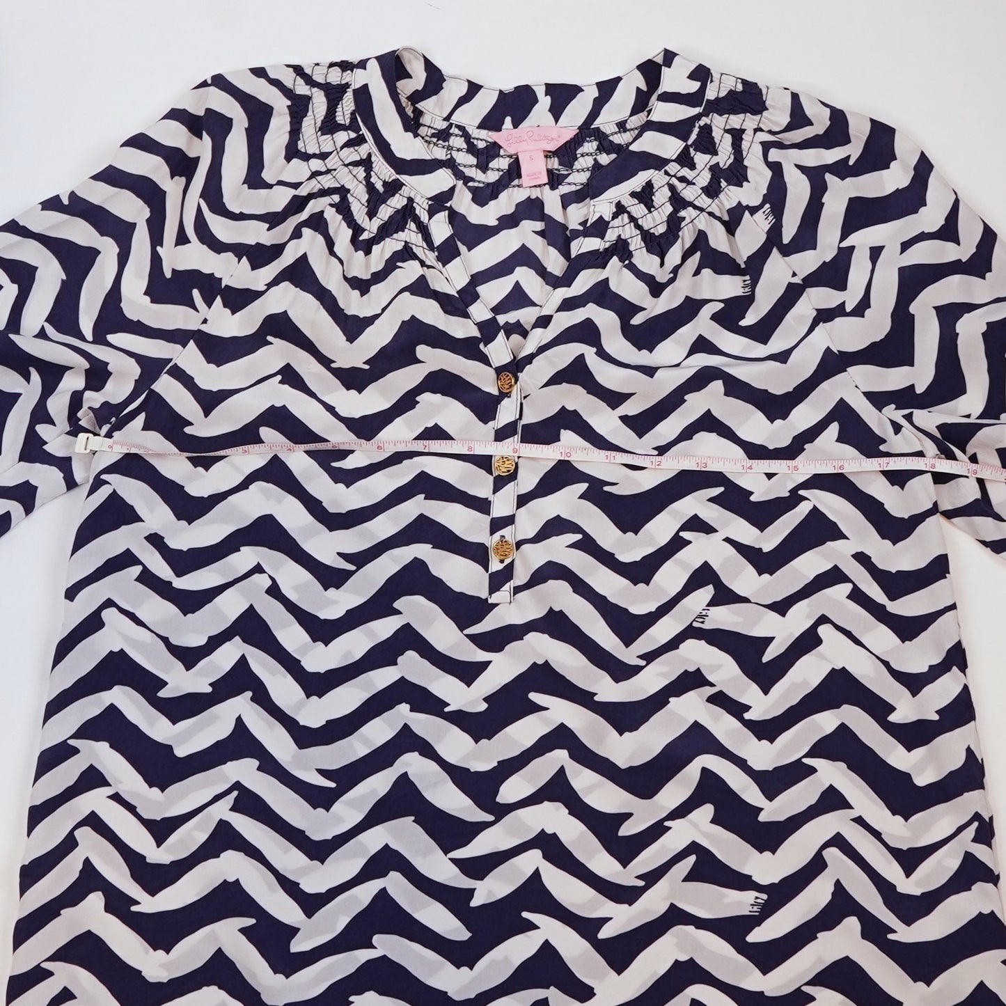 Lilly Pulitzer Elsa Silk Long Sleeve Blouse Navy Bird - S