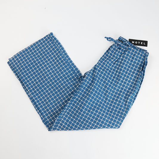 Motel Brand Lirura Low Rise Trouser in Navy Tartan Poplin - M