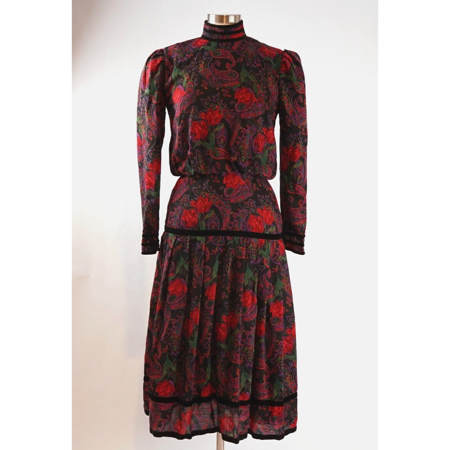 Richard Warren Floral Paisley Wool Dress - 4 - Vintage 80's