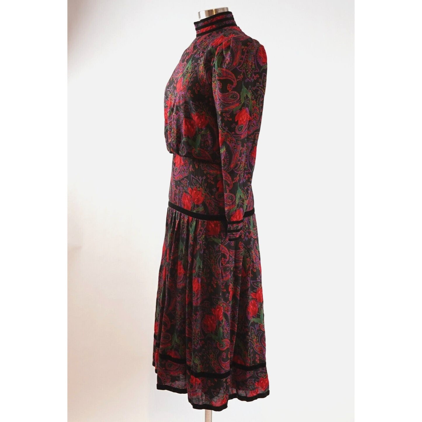 Richard Warren Floral Paisley Wool Dress - 4 - Vintage 80's
