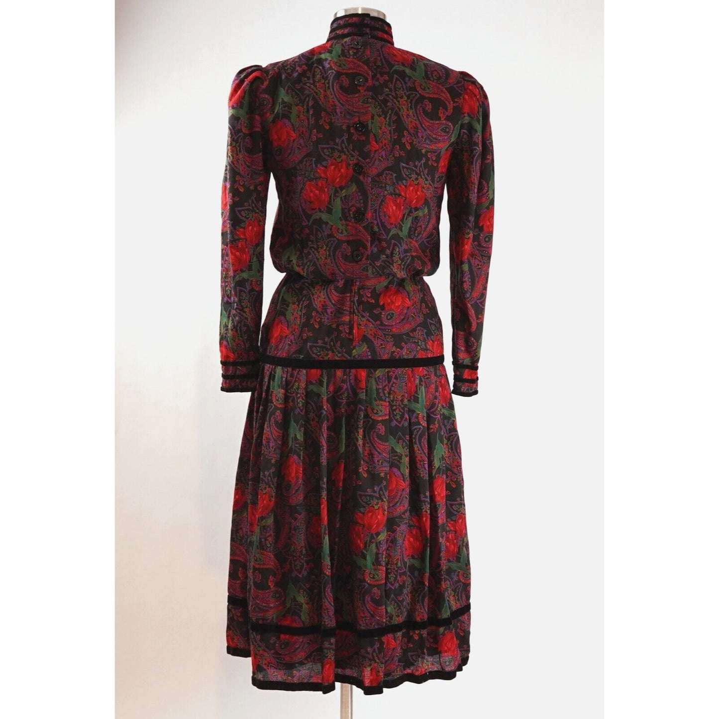 Richard Warren Floral Paisley Wool Dress - 4 - Vintage 80's
