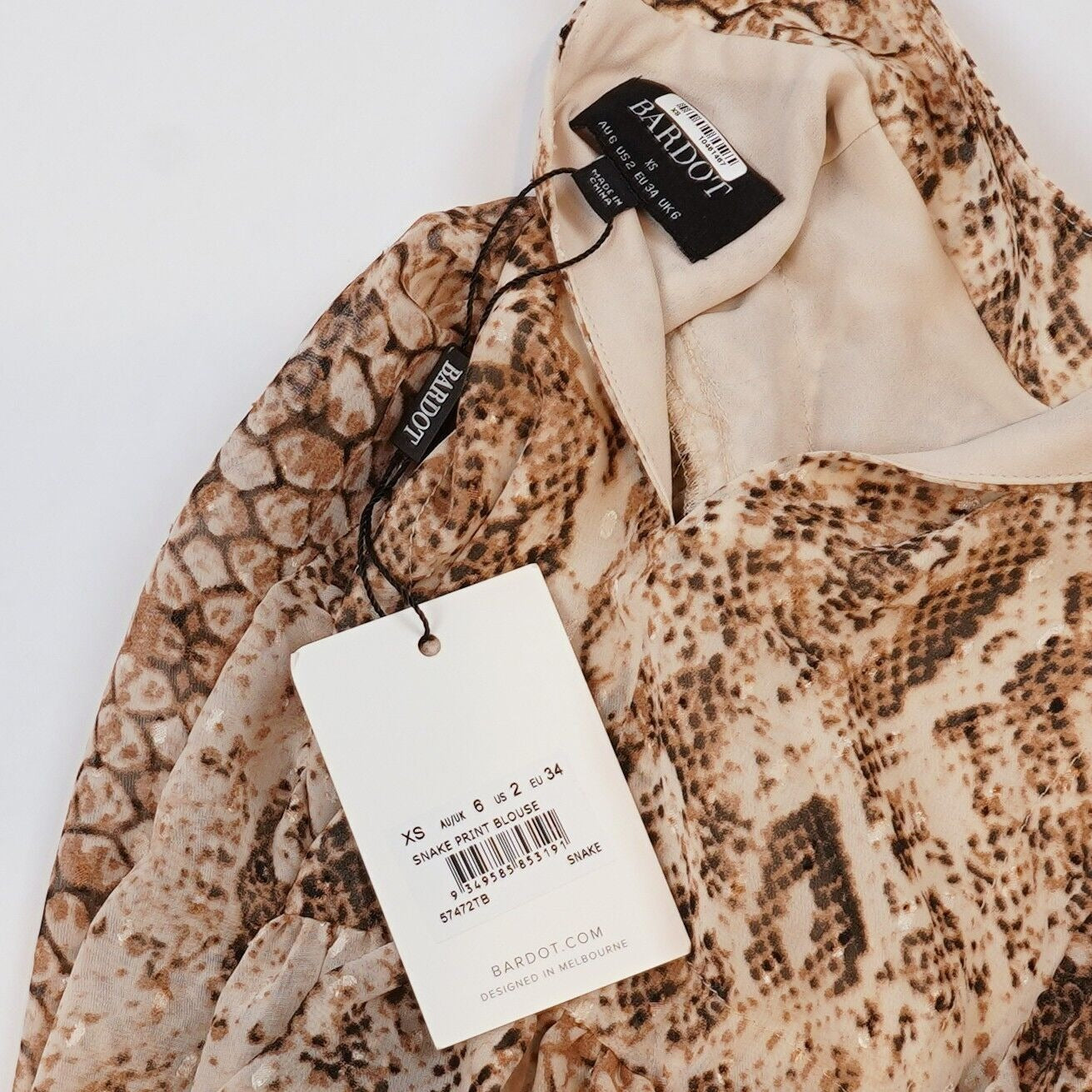 Bardot Snake Print Blouse Brown Cream - XS