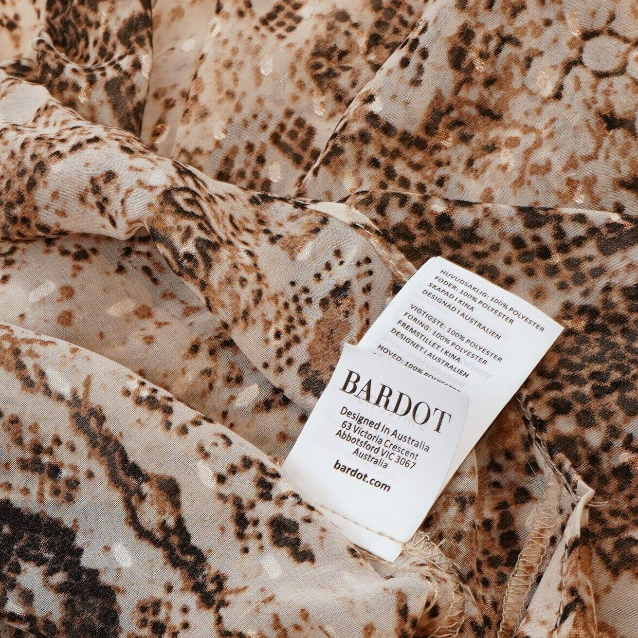 Bardot Snake Print Blouse Brown Cream - XS