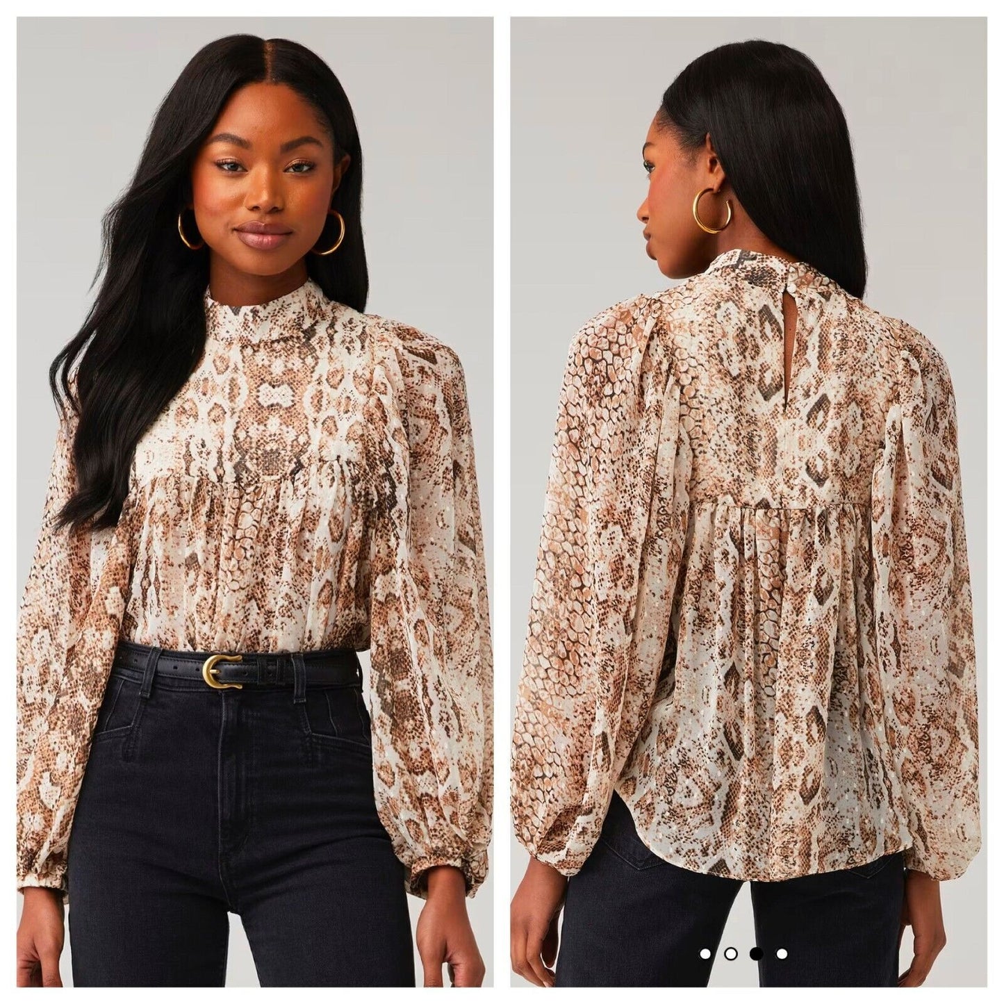Bardot Snake Print Blouse Brown Cream - XS
