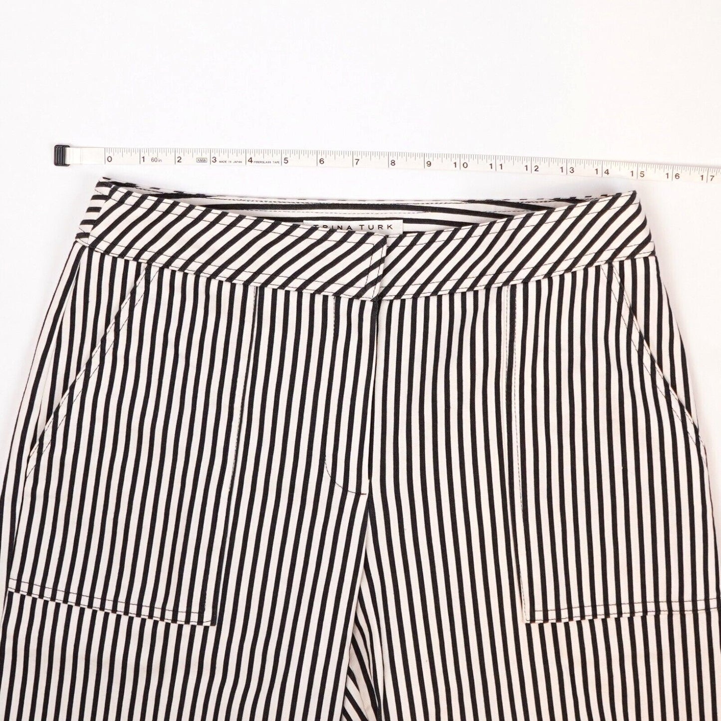 Trina Turk Wide Leg Cropped Pants Navy Nautical Striped - 4