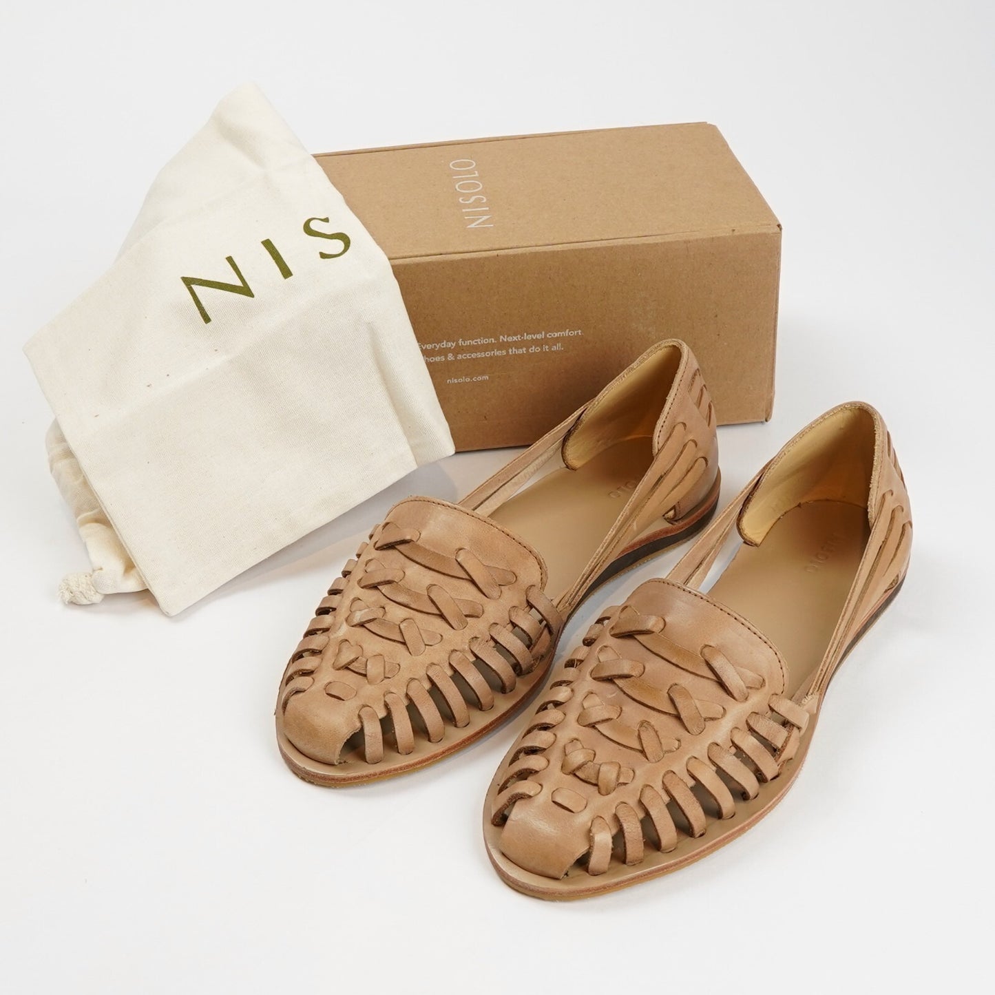 Nisolo Huarache Flat Woven Leather Sandals Almond Brown - 8.5