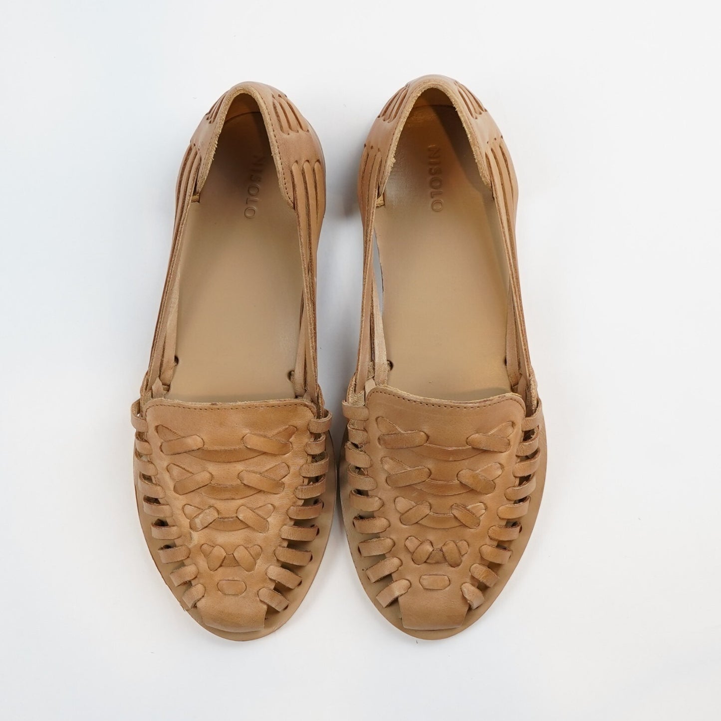 Nisolo Huarache Flat Woven Leather Sandals Almond Brown - 8.5