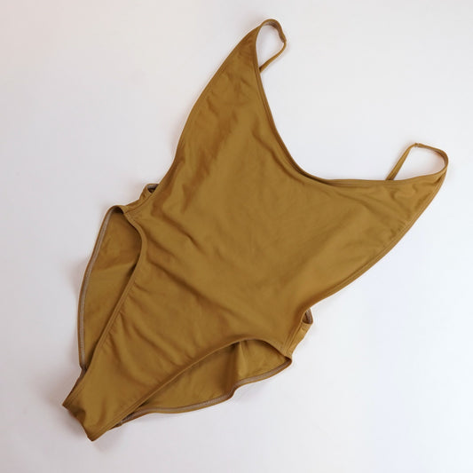 American Apparel One Piece Swimsuit High Cut Open Back Olive Green - M
