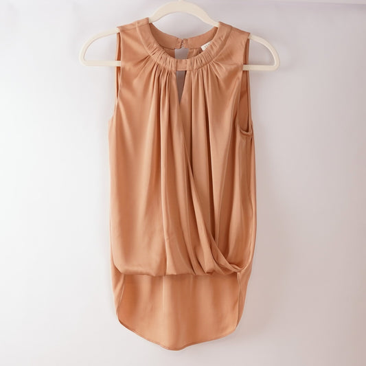 Veronica Beard Sleeveless Silk Blouse Draped Keyhole High Low Peach - 0/XS