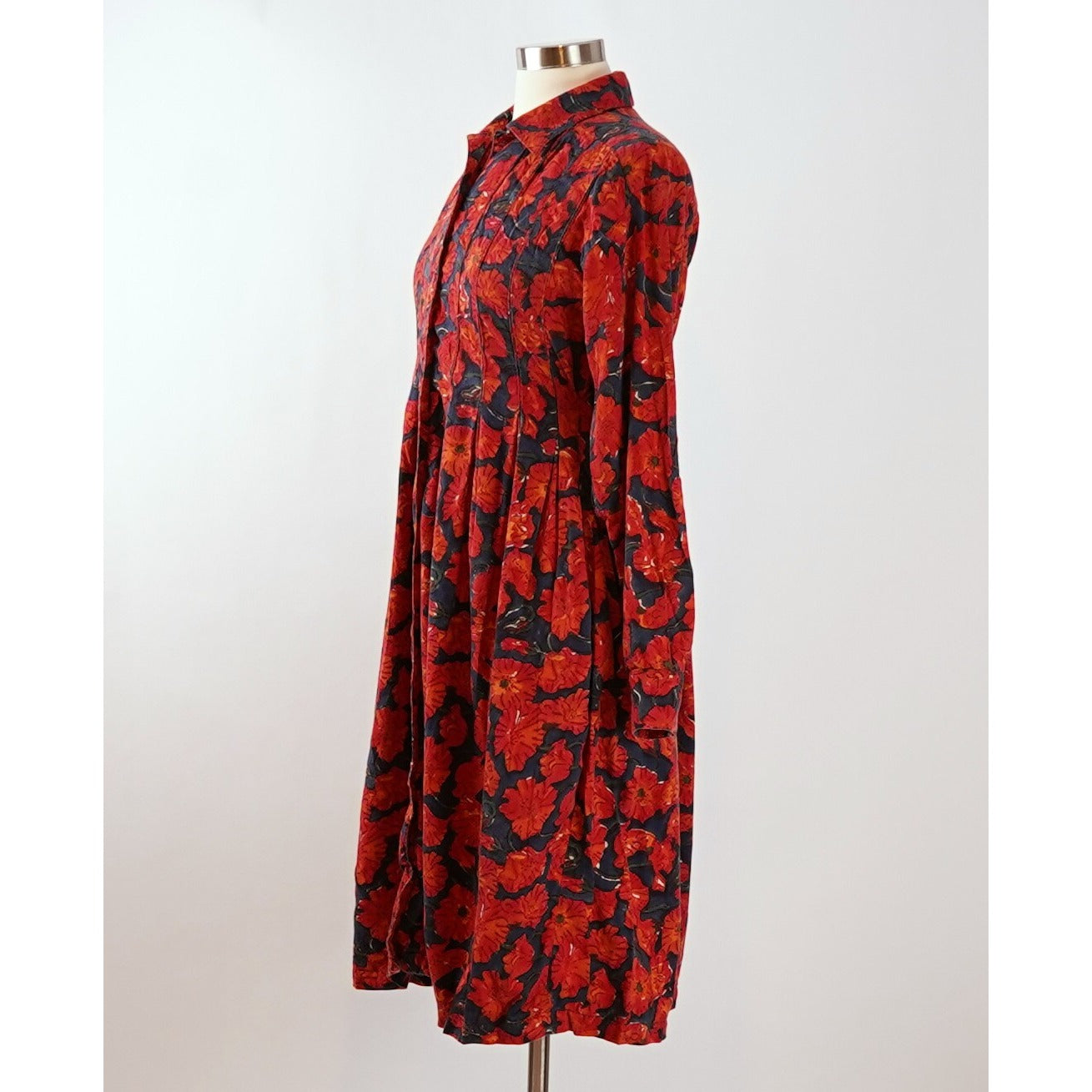 Anokhi Red Poppy Floral Midi Shirt Dress - 8 - Vintage 80's