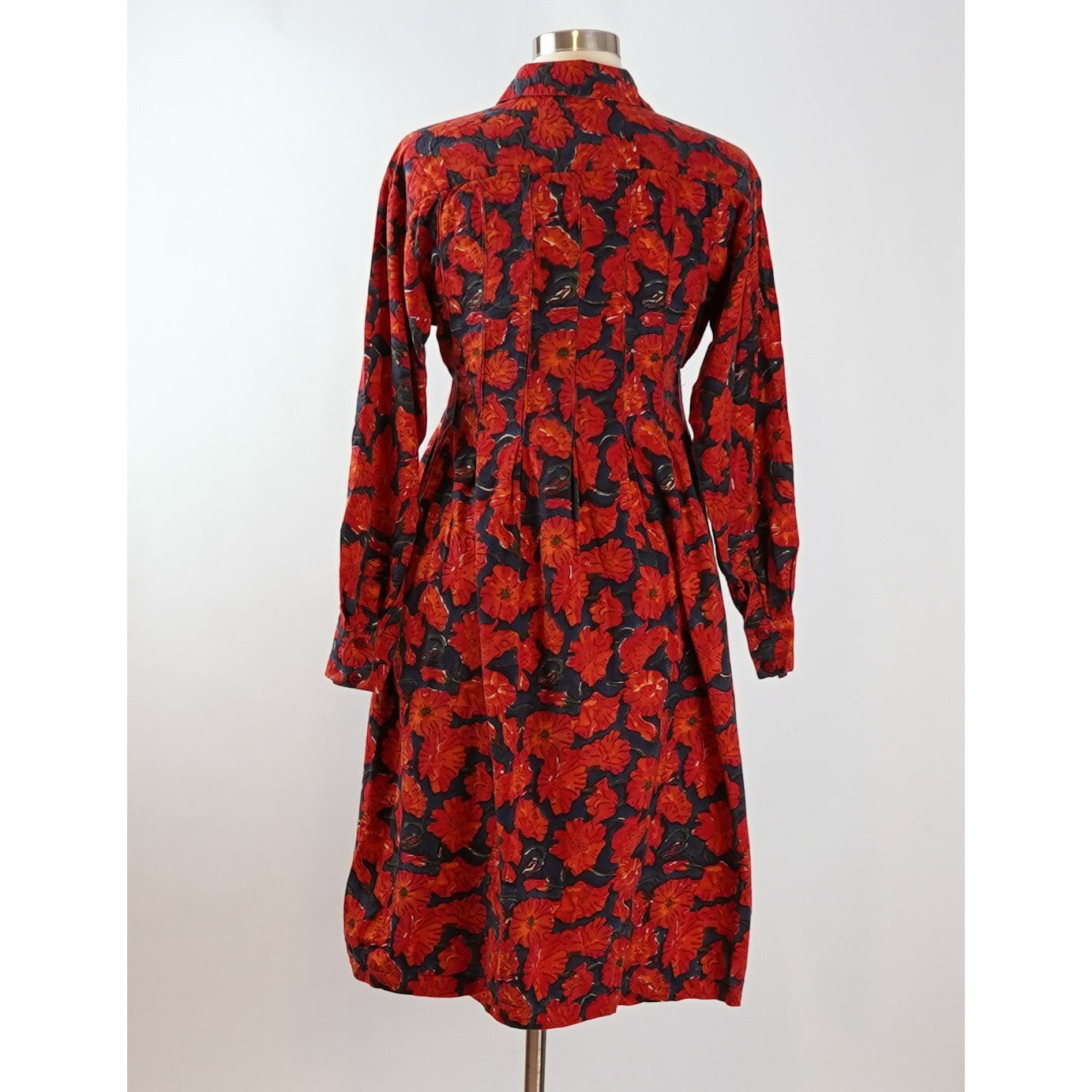 Anokhi Red Poppy Floral Midi Shirt Dress - 8 - Vintage 80's
