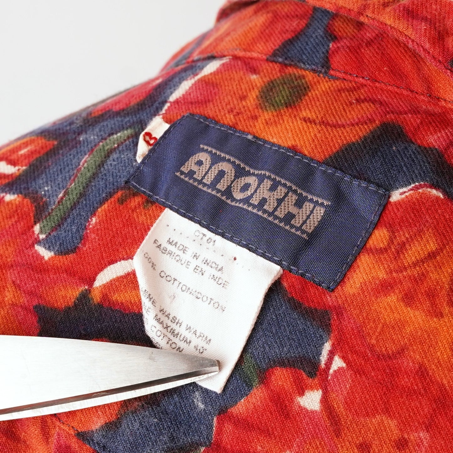 Anokhi Red Poppy Floral Midi Shirt Dress - 8 - Vintage 80's