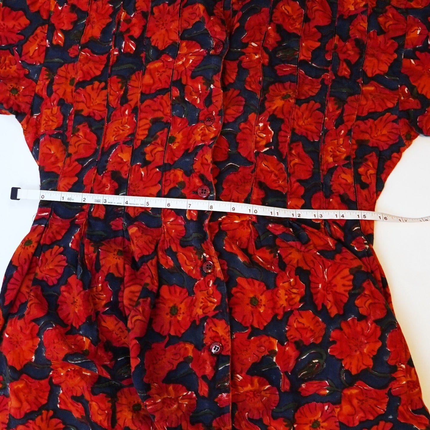 Anokhi Red Poppy Floral Midi Shirt Dress - 8 - Vintage 80's