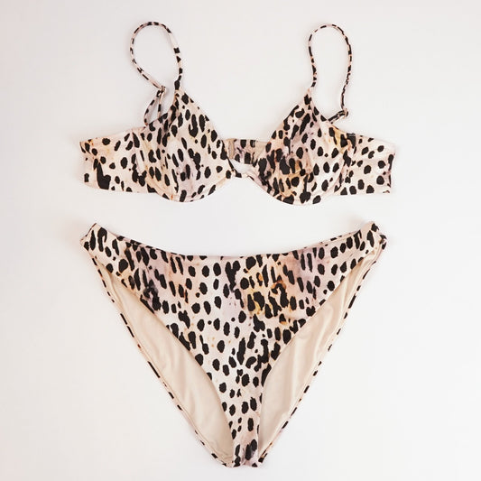 Good American Cheetah Rose Satin Bikini High Waisted Underwire - XXL