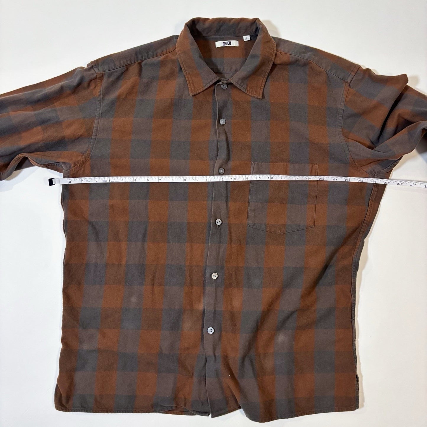 Uniqlo Brown Flannel Check Plaid Long Sleeve Button Up Shirt - XL