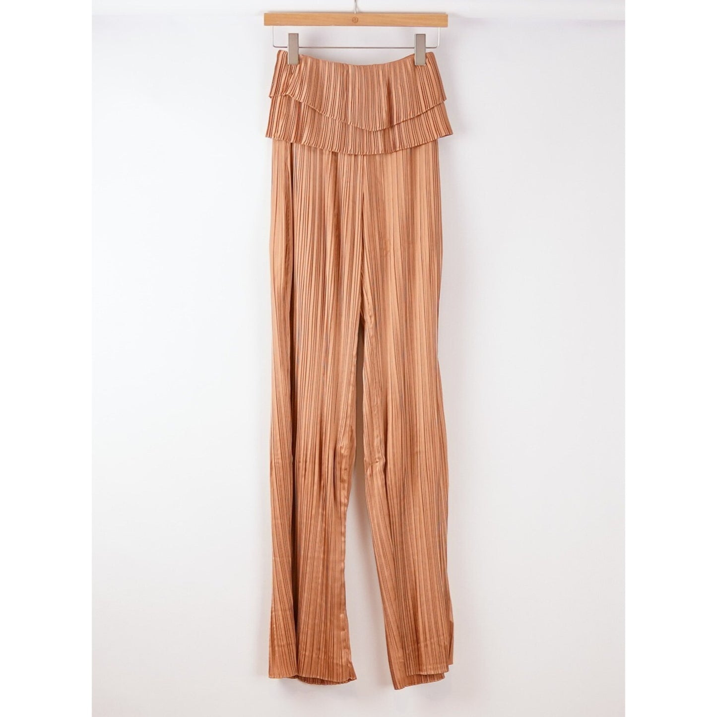 Andrea Iyamah Linea Pleated Peplum Pants Toffee Brown Bronze - XS