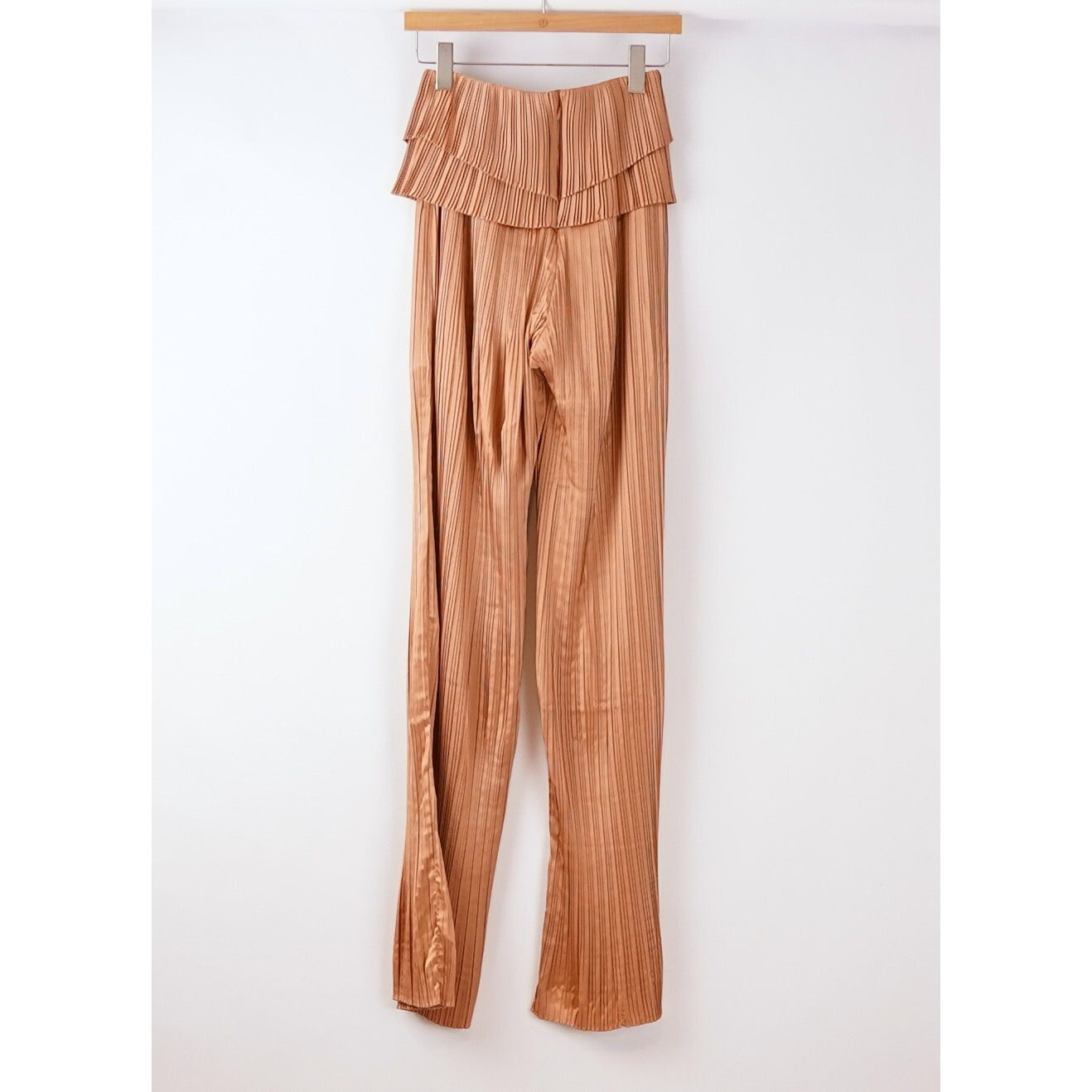 Andrea Iyamah Linea Pleated Peplum Pants Toffee Brown Bronze - XS