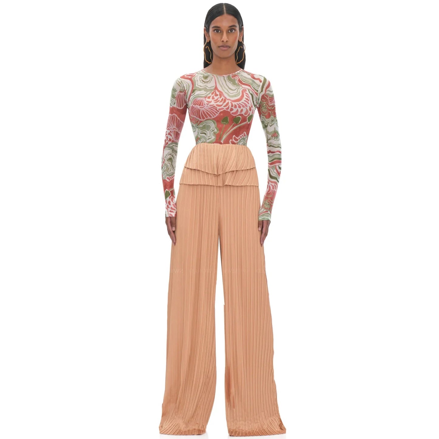 Andrea Iyamah Linea Pleated Peplum Pants Toffee Brown Bronze - XS
