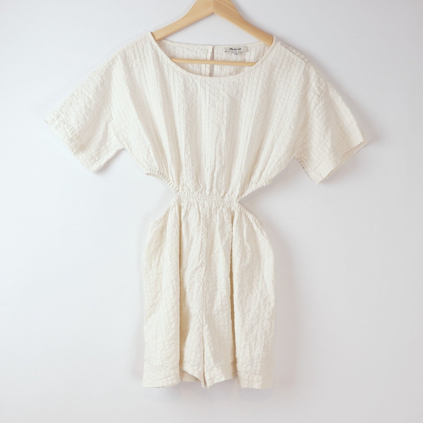 Madewell Cutout Romper in Seersucker White - S