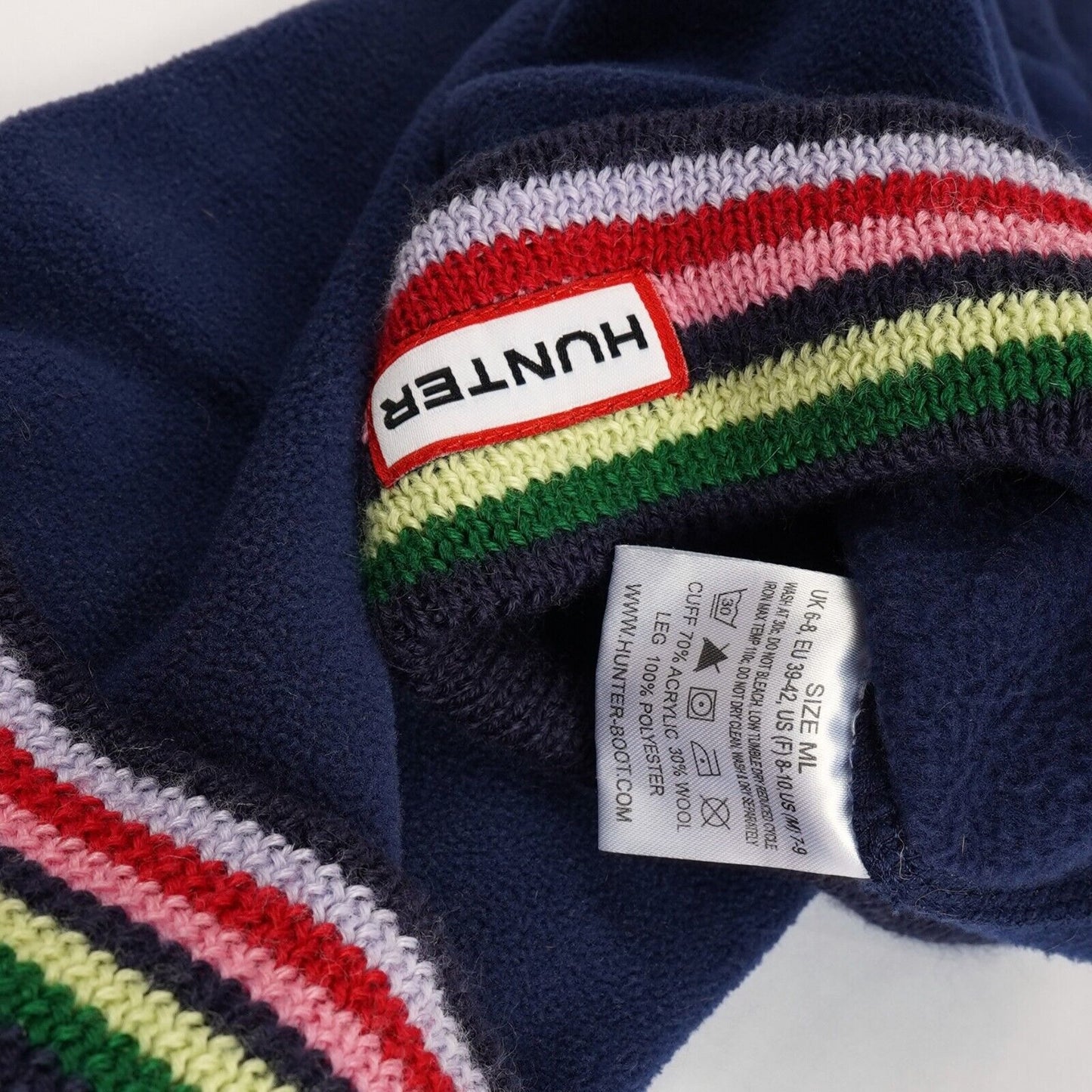 Hunter Navy Fleece Striped Cuff Boot Liner Socks - Size M/L