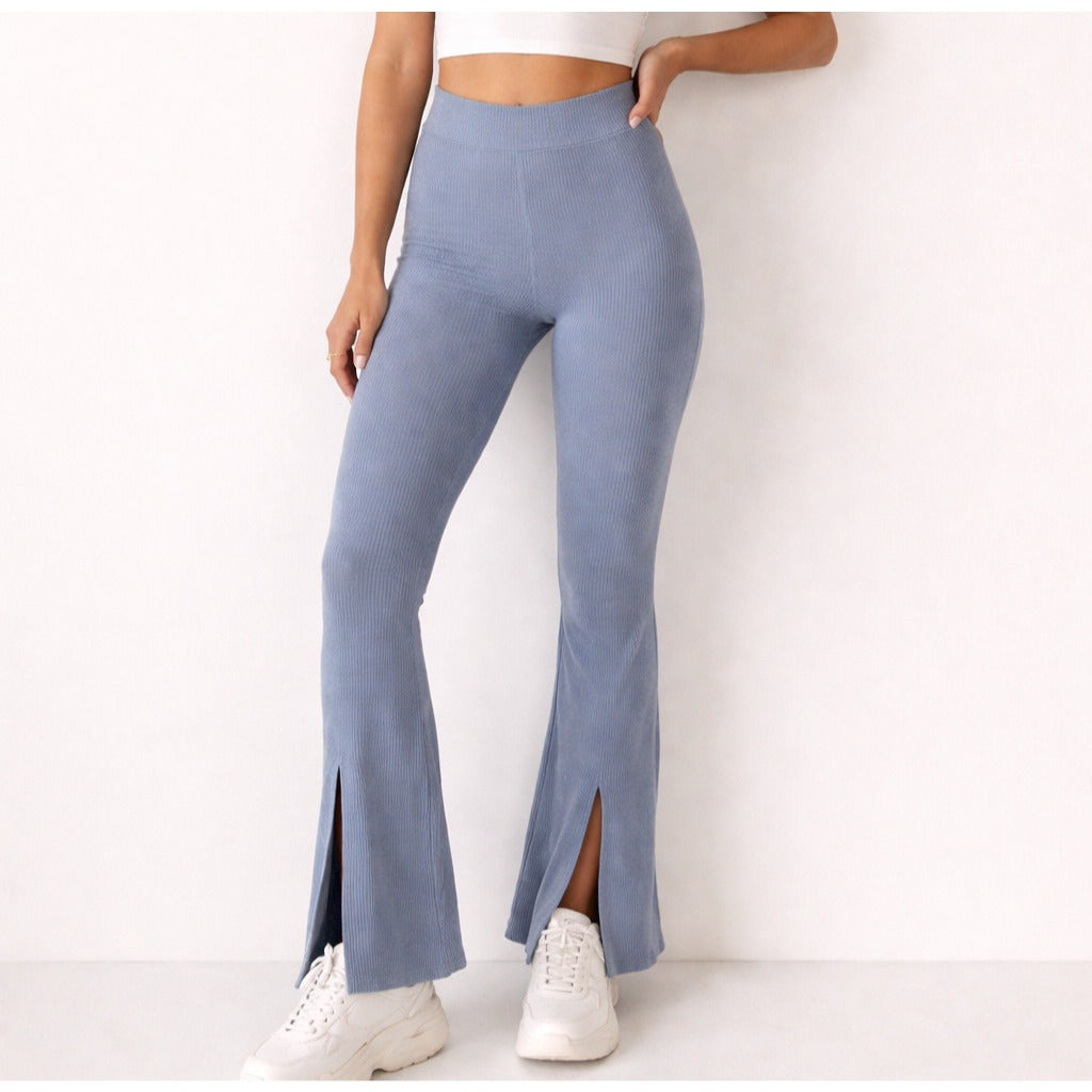 Abercrombie & Fitch Ribbed Split Hem Flare Leggings Pants Dusty Blue - S