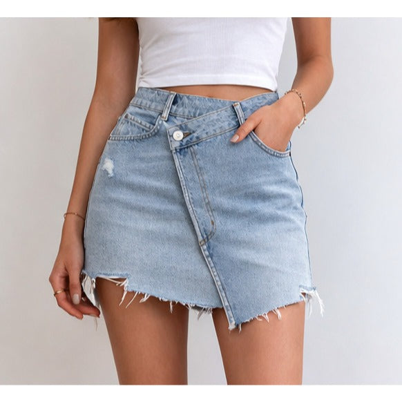 Urban Outfitters BDG Asymmetrical Cross Wrap Distressed Denim Skirt - S