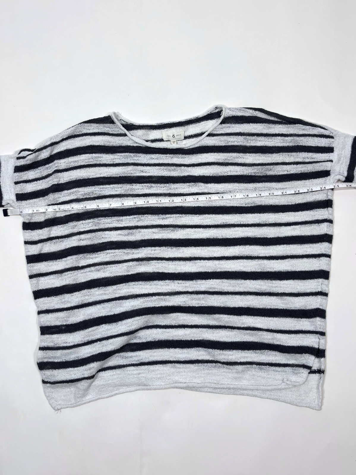 Lou & Grey Striped Lightweight Sweater 3/4 Sleeve Grey White - XS