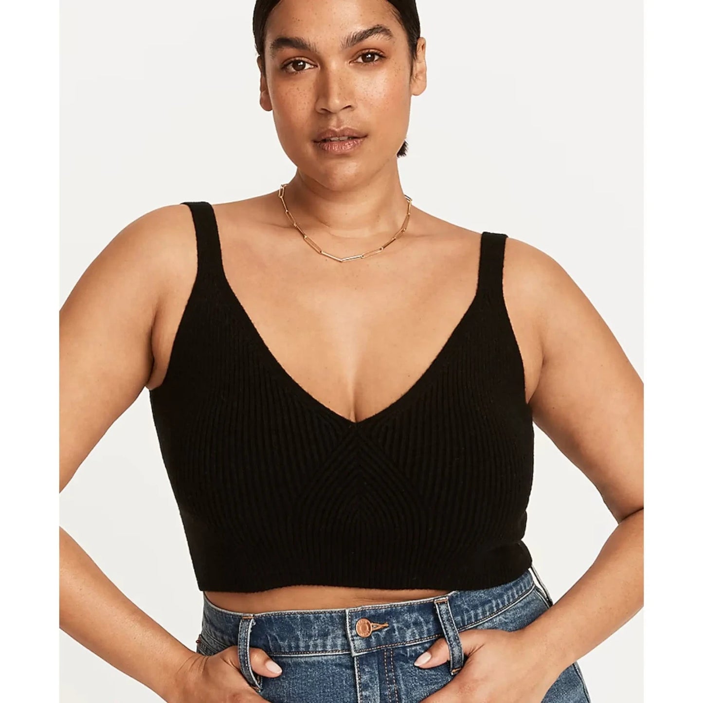 J Crew Cashmere Cropped Sweater Tank Black Ribbed Knit - 2X