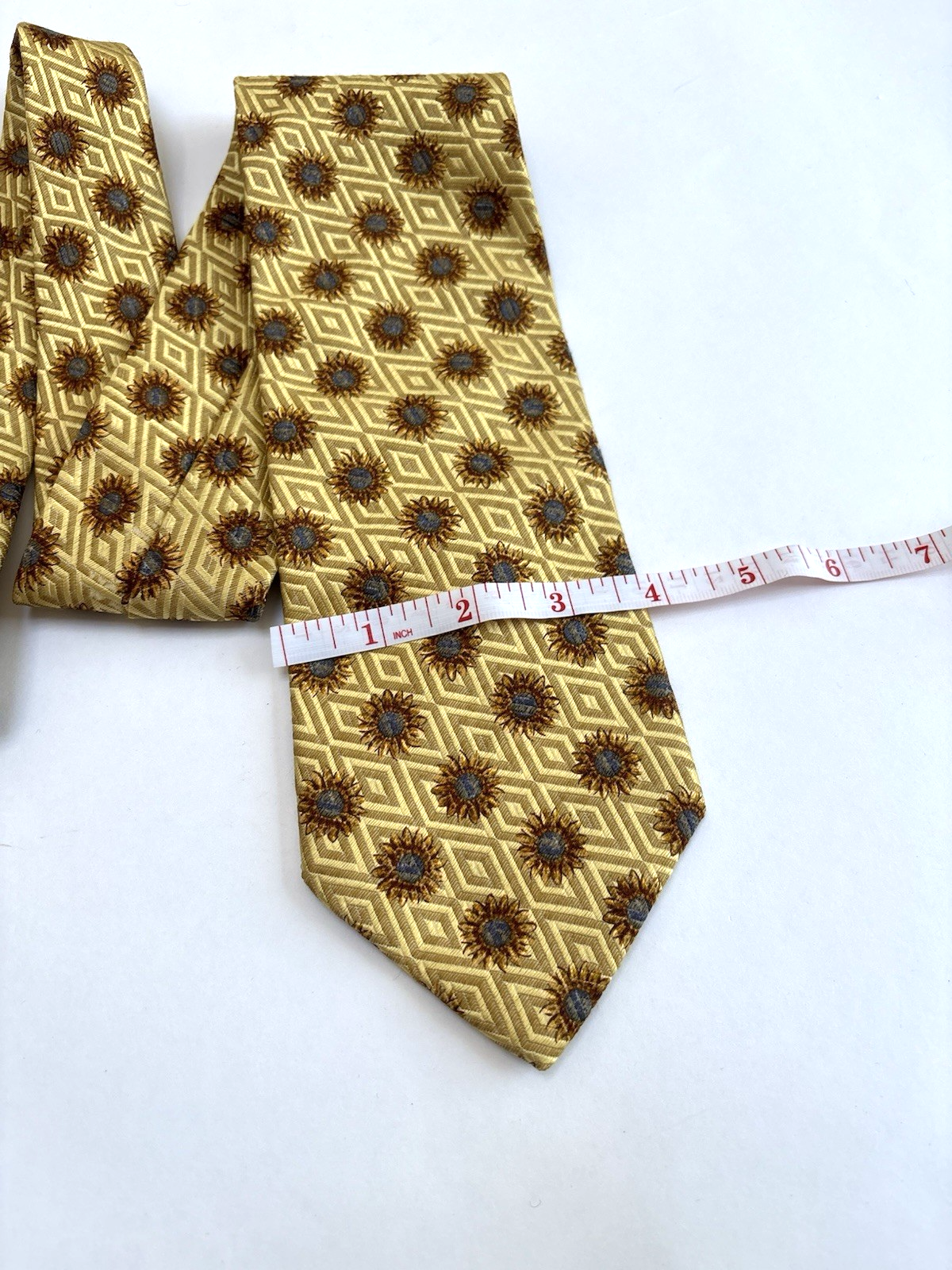Ermenegildo Zegna Silk/Wool Floral Sunflower Yellow Neck Tie Italy 3.75"