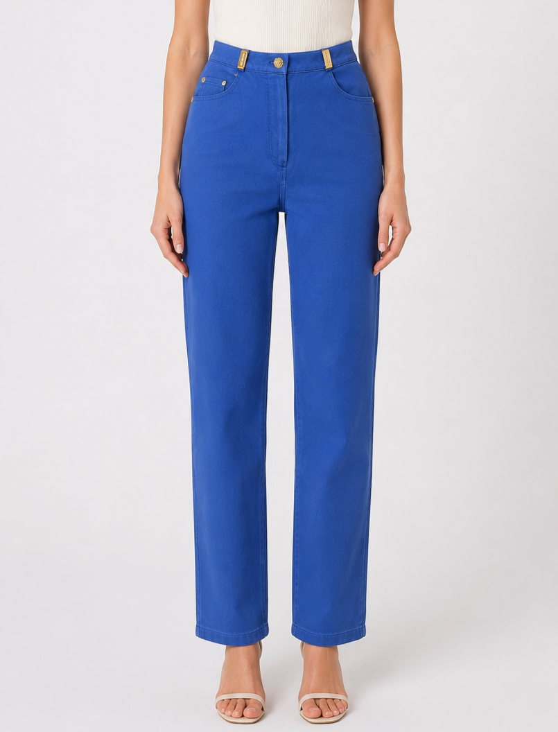 St. John Sport Essentials Blue + Gold Detail Straight Leg Pant Jean - 0
