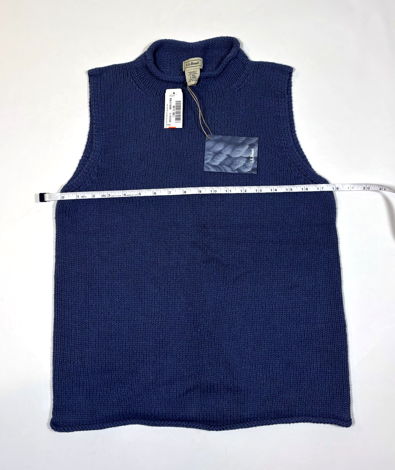 LL Bean Silk Cotton Rollneck Mockneck Knit Sweater Vest Blue - L
