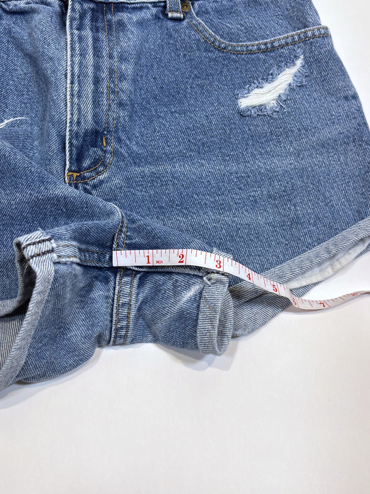 LL Bean Patchwork Denim Mini Shorts High Rise Distressed - 8