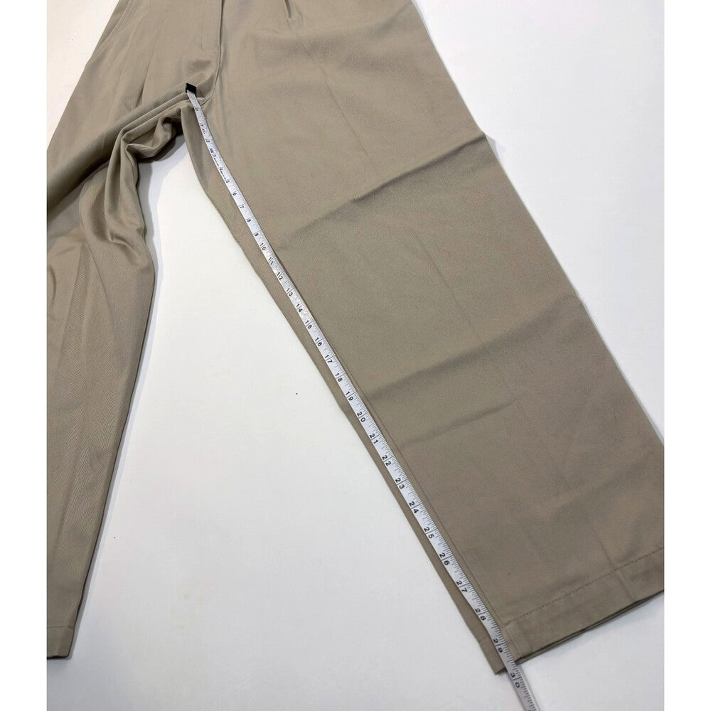 LL Bean Khaki Straight Leg Pleated Trouser Pants Vintage 100% Cotton - 6