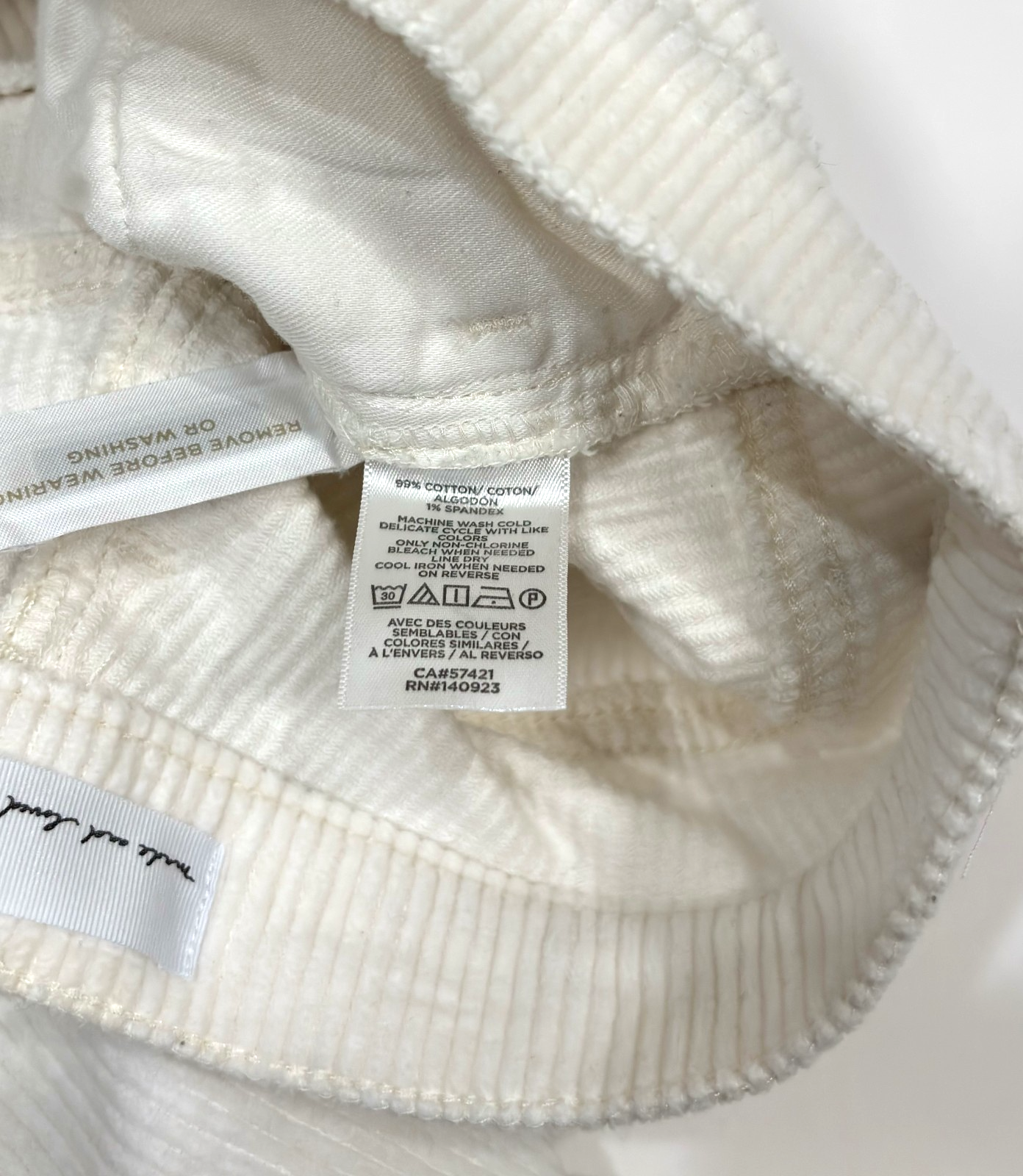 Loft Corduroy Pants Straight Leg Raw Hem High Rise White - 0/25