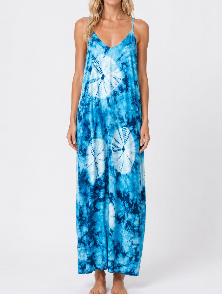 Poetsky V Neck Sleeveless Flowy Pockets Maxi Sun Dress Sand Dollar - S