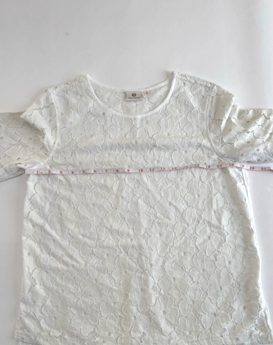 AG Adriano Goldschmied White Lace Floral Short Sleeve Blouse - S