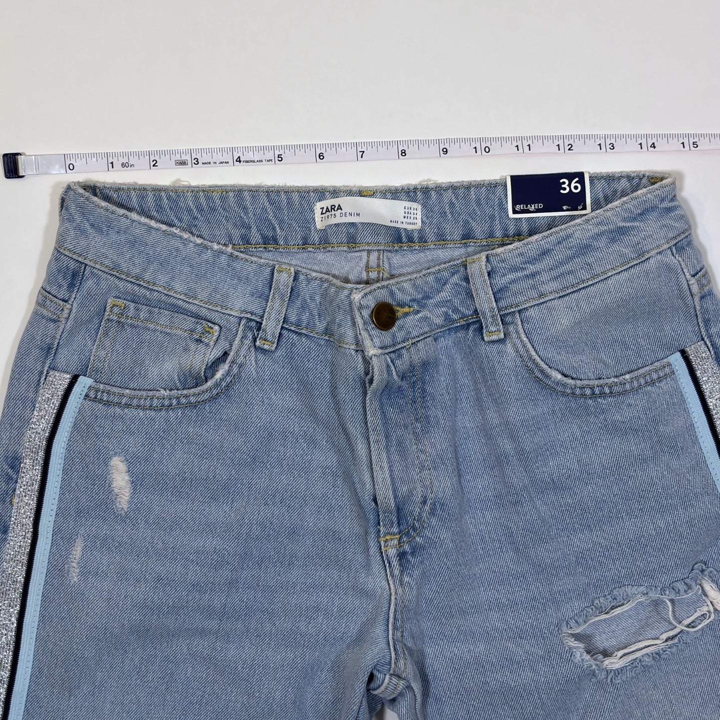 Zara Light Blue Side Stripe Relaxed Fit Jeans Denim - 4