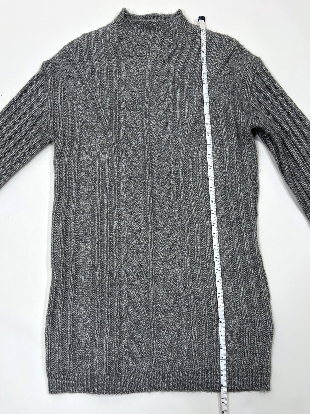 Express Gray Cable Knit Sweater Dress Tunic Mock Neck Ribbed - XS