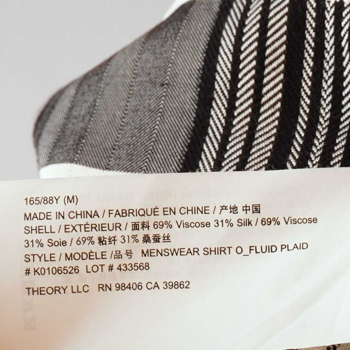 Theory Women's "Menswear Shirt" in Plaid Viscose/Silk - M