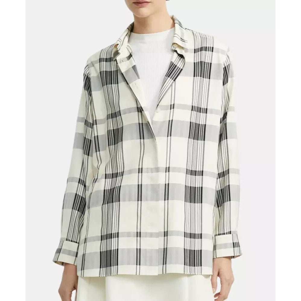 Theory Women's "Menswear Shirt" in Plaid Viscose/Silk - M