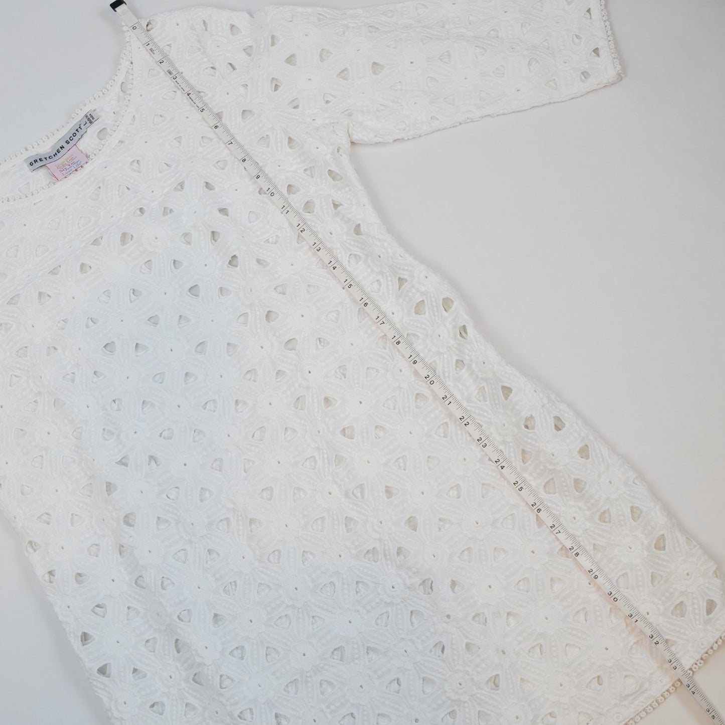 Gretchen Scott Pizelle Dress 3/4 Sleeve Eyelet Lace White - L