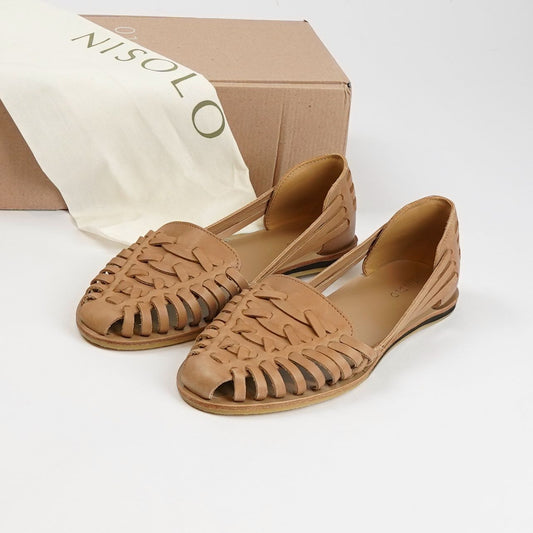 Nisolo Huarache Flat Woven Leather Sandals Almond Brown - 8
