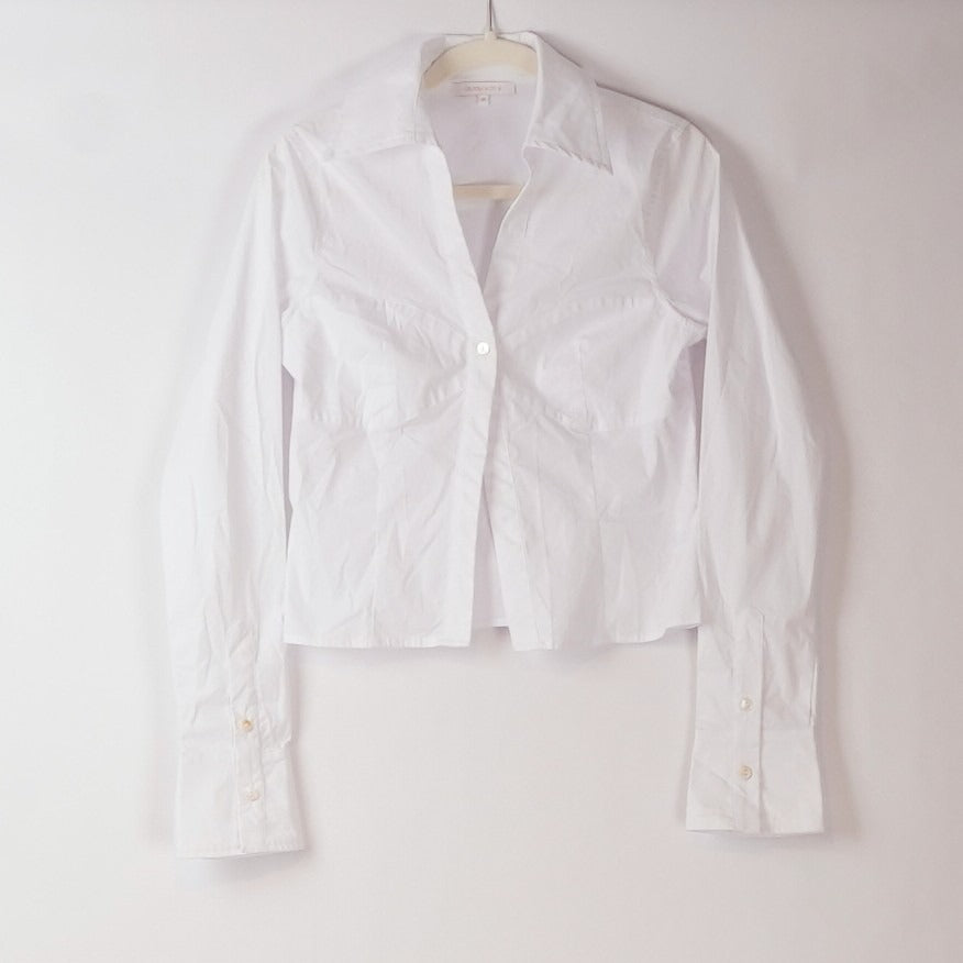 Olivaceous Cropped Single Button Collared Shirt White - M